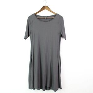 Eileen Fisher Stretch Jersey Knit Jewel Neck Dress Grey Size SP